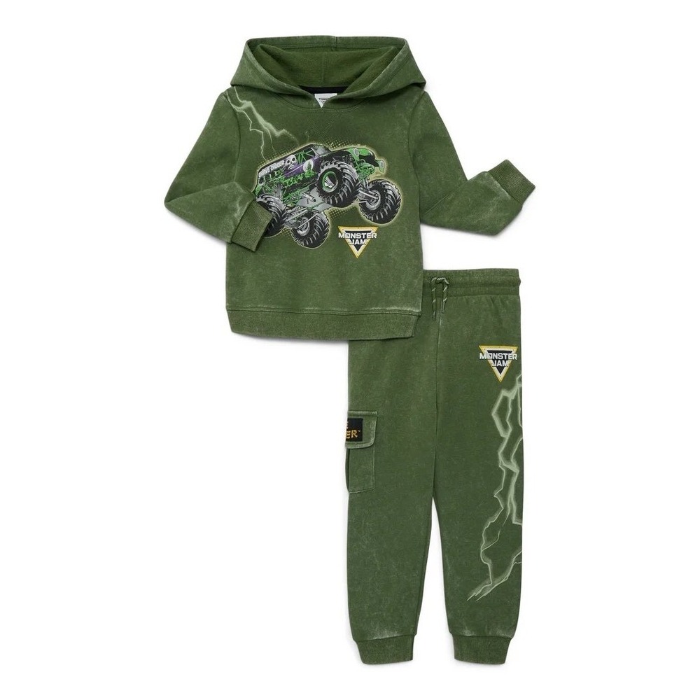 MONSTER JAM Toddler Boys Grave Digger Green Matching Hoodie/Pants Outfit Set 5T